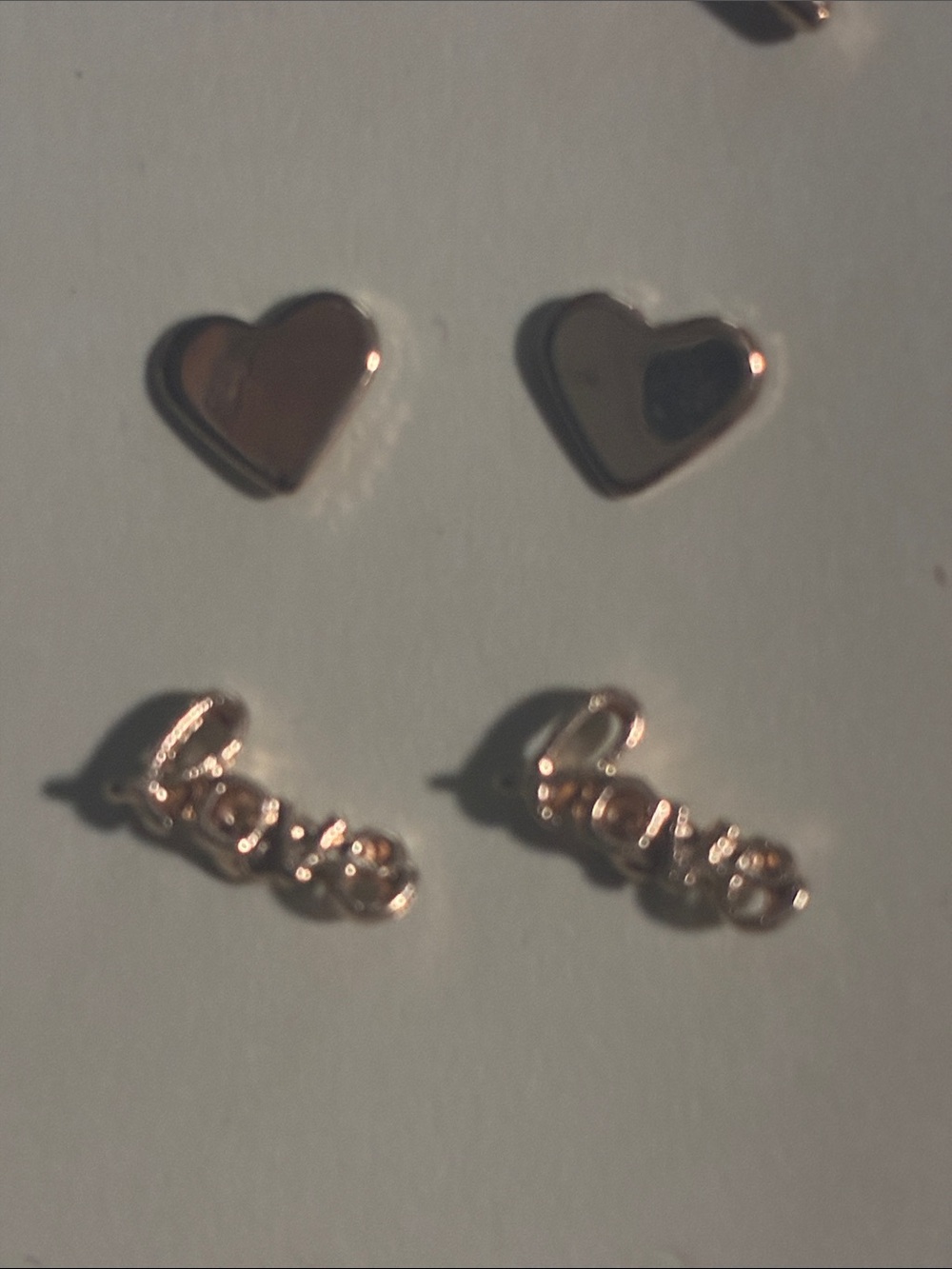 Gold Heart and 'Love' Stud Earring Set
